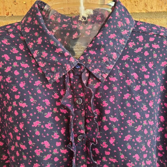 Faded Glory Womens Top Blouse Button Front Long Sleeves Roll Tab Ruffles Size 20 - Picture 5 of 9